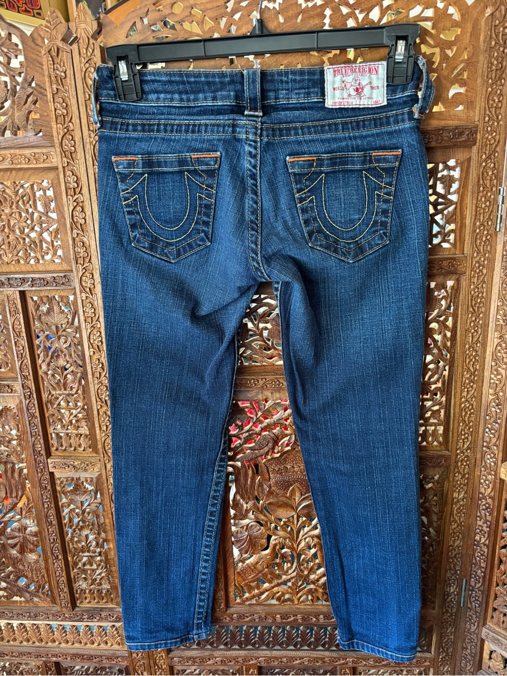 True Religion Stella Womens Skinny Jeans in Dark Blue Denim